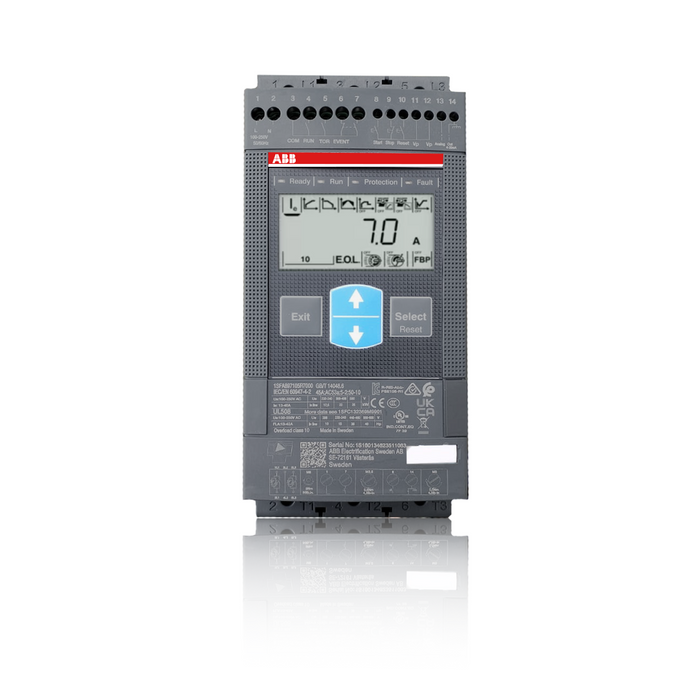 Arrancador Suave Trifásico Marca ABB, Tipo PSE37-600-700, 20 HP 440 VAC - 10 HP 240 VAC , SERV. PESADO, CLASE 30, 28 AMP  / 25 HP 440 VAC - 10 HP 240 VAC SERV. NORMAL CLASE 10, 34AMP  CODIGO: 1SFA897104R7000