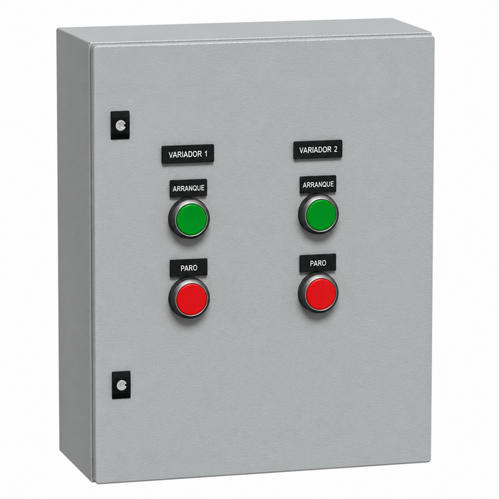 2 Variadores De frecuencia VFD500-2R2GT2B Trifasico 3Hp 220VAC,10.6AMP Marca VEIKONG en Gabinete Metalico incluye(Estación Botonera START/STOP, Ventilación Forzada, Fusibles Ar,Llegada y salida a Clemas de Fuerza).