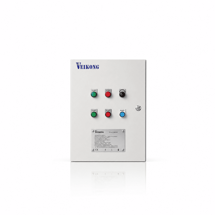 VEIKONG E-LINE 2 HP VFD500M 1R5GS2B-GB-E, 200-240 VAC, 8-10.6 AMP, Monofásico en gabinete metálico incluye: incluye seccionador-portafusibles, fusibles tipo aR, botones arranque/paro, reset, Potenciómetro, piloto indicador y accesorios.
