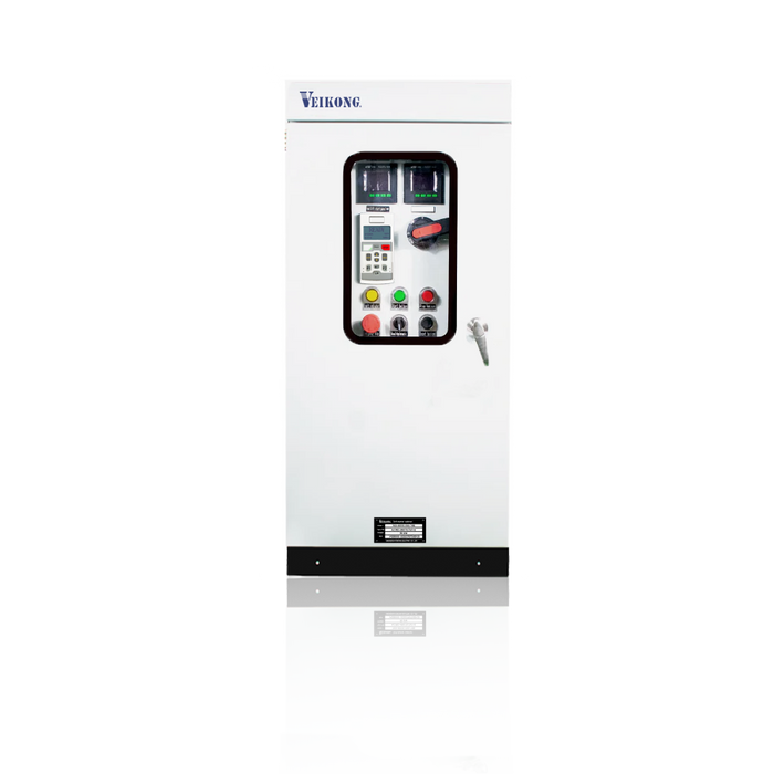 Arrancador Suave en Gabinete Marca Veikong VKS-8000-037-T4B Trifásico, 380-480 VAC, 50 HP. Incluye: interruptor principal con bypass, IP54, panel de control, botones e indicador digital, paro de emergencia, desconectador en puerta y apartarrayos.