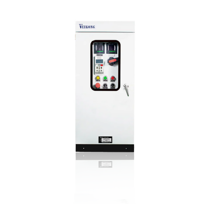 Arrancador Suave en Gabinete Marca Veikong VKS-8000-055-T4B Trifásico, 380-480 VAC, 75 HP. Incluye: interruptor principal con bypass, IP54, panel de control, botones e indicador digital, paro de emergencia, desconectador en puerta y apartarrayos.
