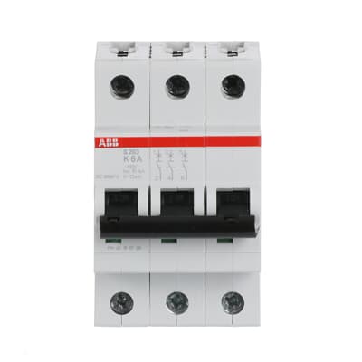 Interruptor Trifasico  Marca ABB, S203-K20, Montaje Riel DIN 20 A, Curva K, 6KA, 50/60 HZ