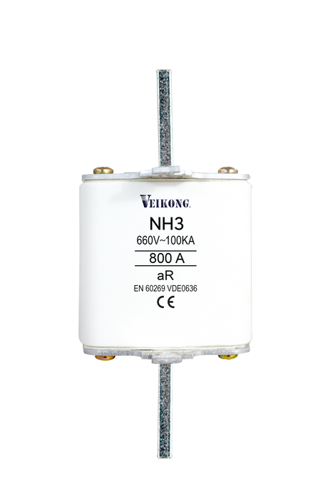 Juego de 3 Fusibles de cuchilla Marca Veikong, Tamaño NH3 , Acción Rapida (AR), 690VAC, 800 Amp,  100kA, para variador modelo: VFD500-132G/160PT4