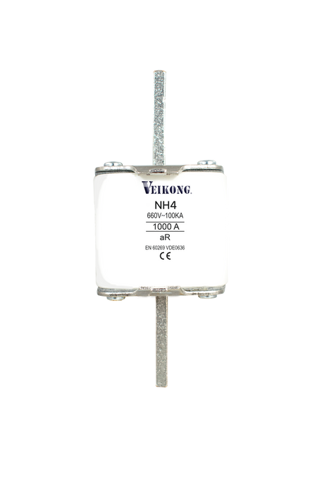 Juego de 3 Fusibles de cuchilla Marca Veikong, Tamaño NH4 , Acción Rapida (AR), 690VAC, 1000 Amp,  100kA, para variador modelo: VFD500-160G/185PT4, VFD500-185G/200PT4, VFD500-200G/220PT4