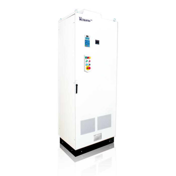 Arrancador Suave en Gabinete Marca Veikong  VKS-8000-220-T4PRO Trifásico, 380 - 480 VAC, 300 hp.  Incluye: Interruptor termomagnético, panel de control, botones e indicador digital, paro de emergencia, y supresor de sobrevoltaje