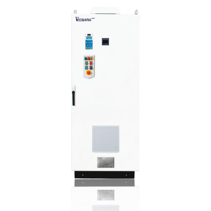 Arrancador Suave en Gabinete Marca Veikong  VKS-8000-185-T4PRO Trifásico, 380 - 480 VAC, 250 hp.  Incluye: Interruptor termomagnético, panel de control, botones e indicador digital, paro de emergencia, y supresor de sobrevoltaje